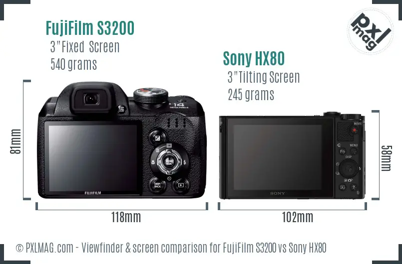 FujiFilm S3200 vs Sony HX80 Screen and Viewfinder comparison