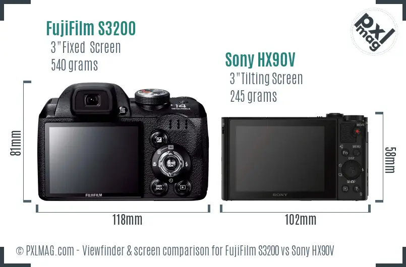 FujiFilm S3200 vs Sony HX90V Screen and Viewfinder comparison