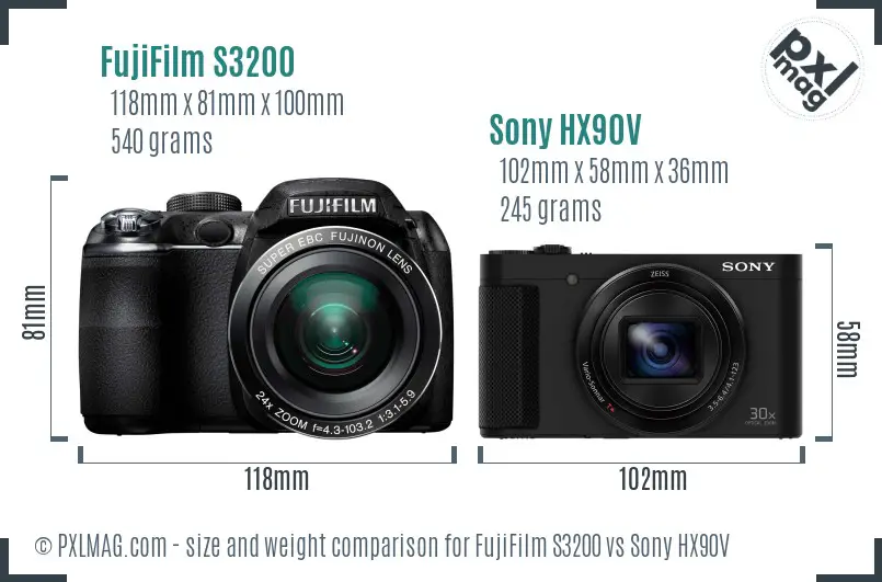 FujiFilm S3200 vs Sony HX90V size comparison