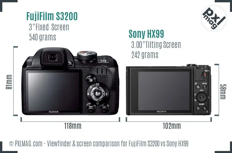 FujiFilm S3200 vs Sony HX99 Screen and Viewfinder comparison