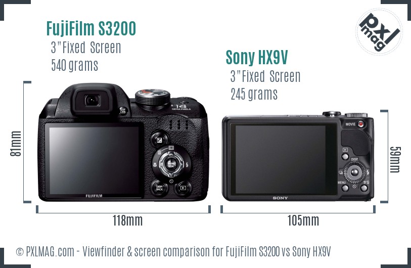 FujiFilm S3200 vs Sony HX9V Screen and Viewfinder comparison