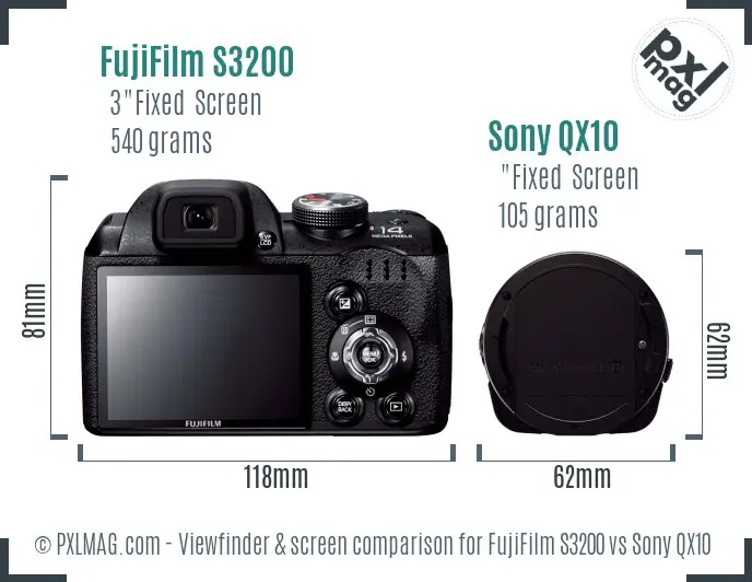 FujiFilm S3200 vs Sony QX10 Screen and Viewfinder comparison