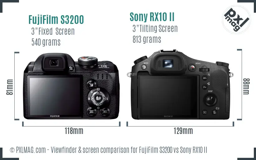 FujiFilm S3200 vs Sony RX10 II Screen and Viewfinder comparison