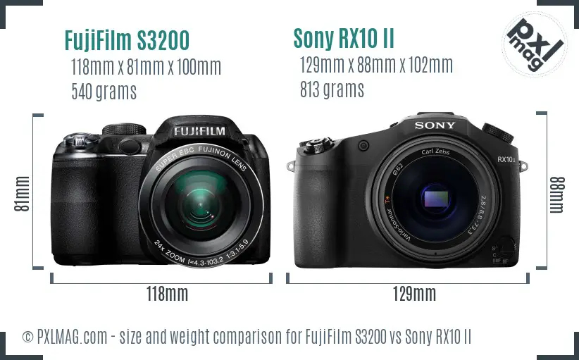 FujiFilm S3200 vs Sony RX10 II size comparison