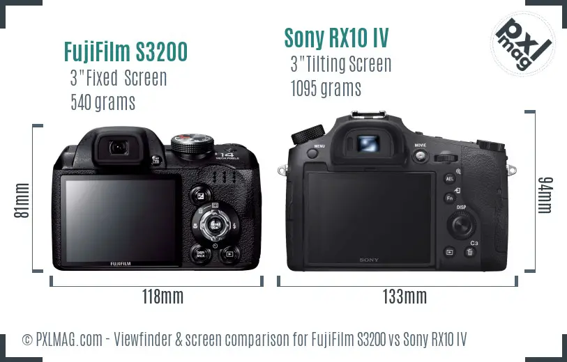 FujiFilm S3200 vs Sony RX10 IV Screen and Viewfinder comparison