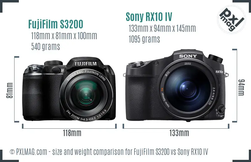 FujiFilm S3200 vs Sony RX10 IV size comparison