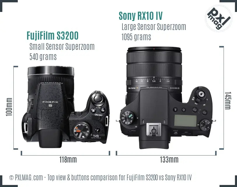 FujiFilm S3200 vs Sony RX10 IV top view buttons comparison