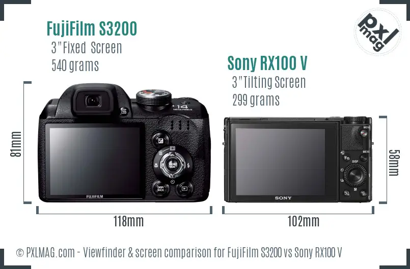FujiFilm S3200 vs Sony RX100 V Screen and Viewfinder comparison