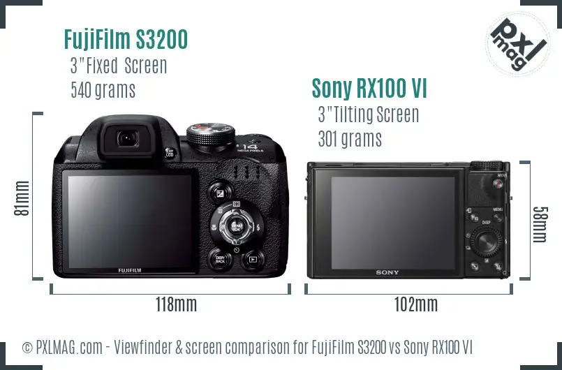 FujiFilm S3200 vs Sony RX100 VI Screen and Viewfinder comparison
