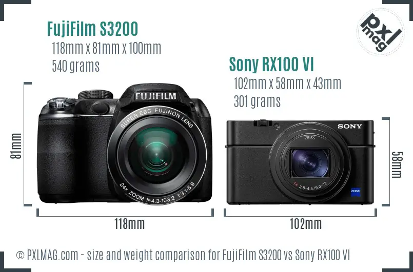 FujiFilm S3200 vs Sony RX100 VI size comparison