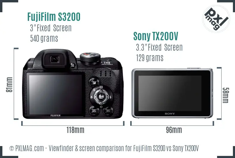 FujiFilm S3200 vs Sony TX200V Screen and Viewfinder comparison