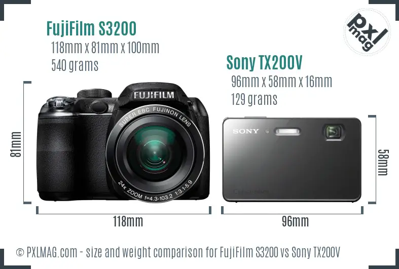 FujiFilm S3200 vs Sony TX200V size comparison