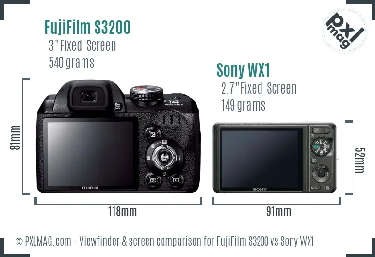 FujiFilm S3200 vs Sony WX1 Screen and Viewfinder comparison