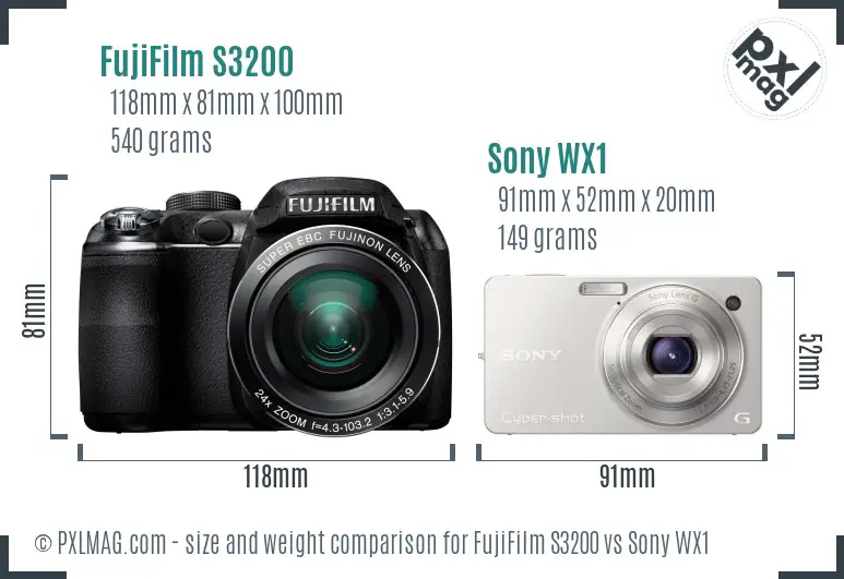 FujiFilm S3200 vs Sony WX1 size comparison