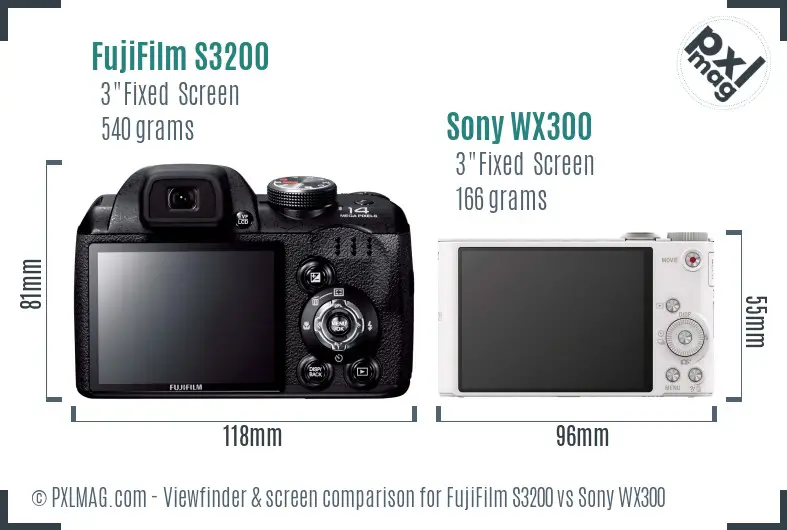 FujiFilm S3200 vs Sony WX300 Screen and Viewfinder comparison