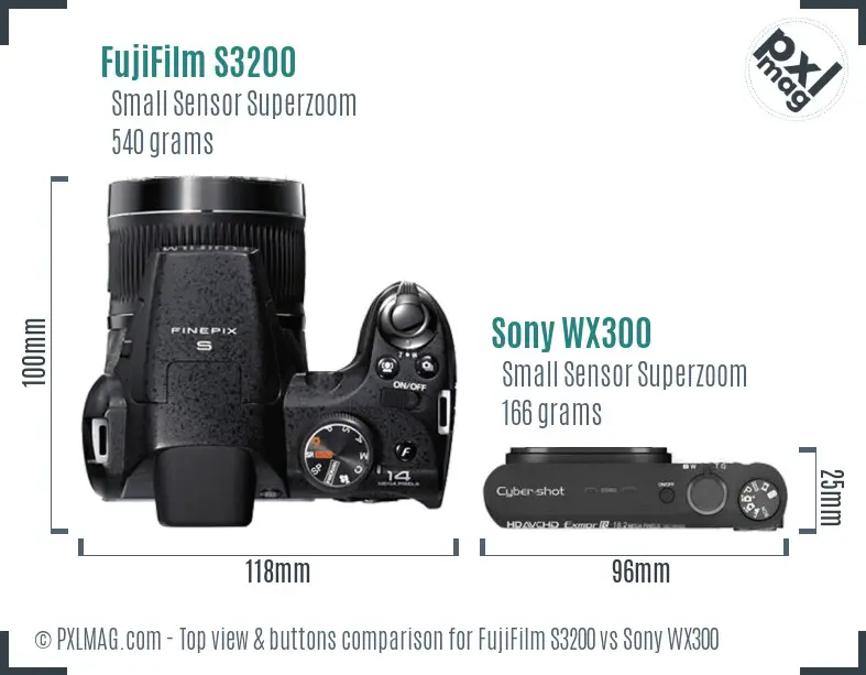 FujiFilm S3200 vs Sony WX300 top view buttons comparison