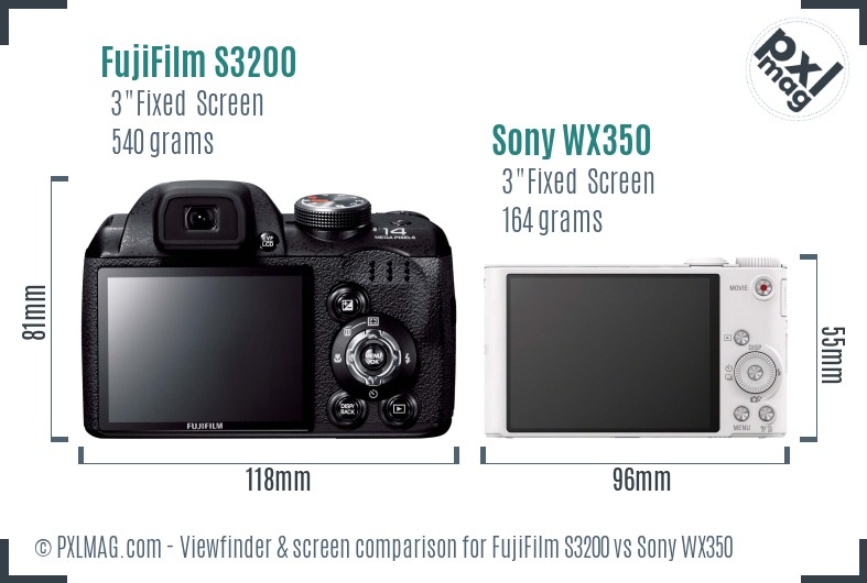 FujiFilm S3200 vs Sony WX350 Screen and Viewfinder comparison