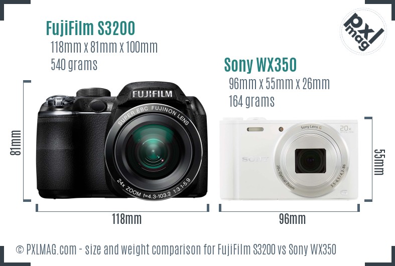 FujiFilm S3200 vs Sony WX350 size comparison