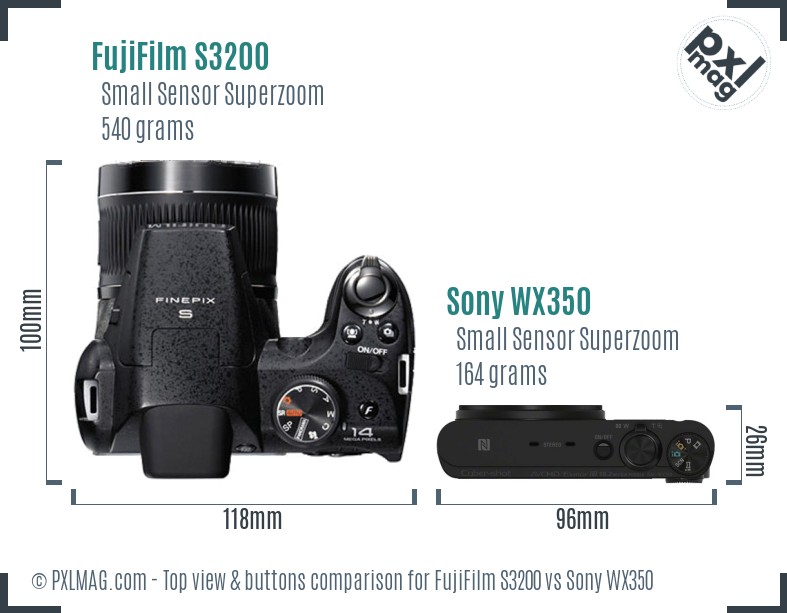 FujiFilm S3200 vs Sony WX350 top view buttons comparison