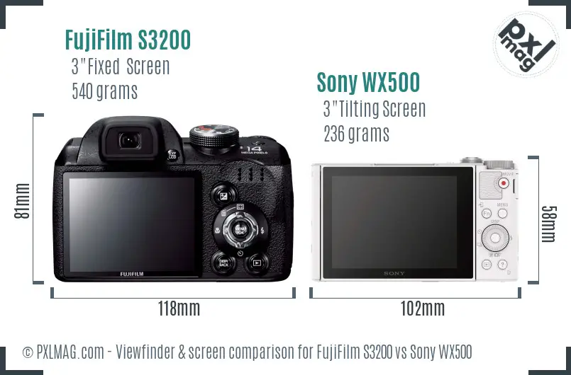 FujiFilm S3200 vs Sony WX500 Screen and Viewfinder comparison