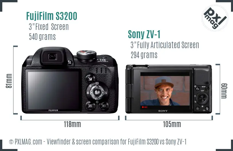 FujiFilm S3200 vs Sony ZV-1 Screen and Viewfinder comparison