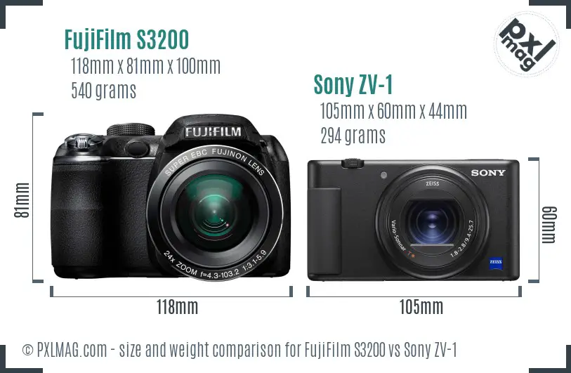 FujiFilm S3200 vs Sony ZV-1 size comparison