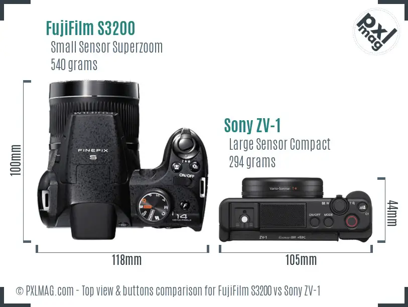 FujiFilm S3200 vs Sony ZV-1 top view buttons comparison