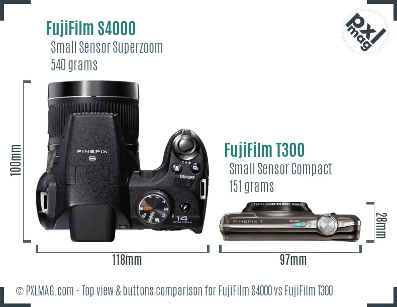 FujiFilm S4000 vs FujiFilm T300 top view buttons comparison