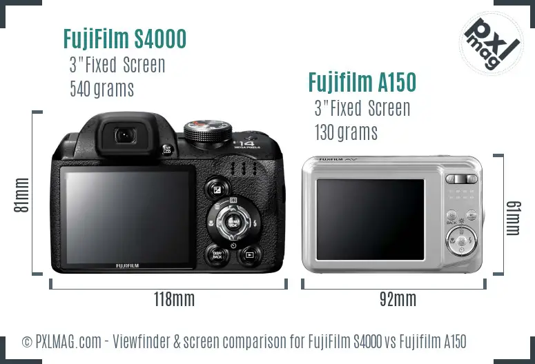 FujiFilm S4000 vs Fujifilm A150 Screen and Viewfinder comparison FujiFilm S4000 vs Fujifilm A150 Screen and Viewfinder comparison