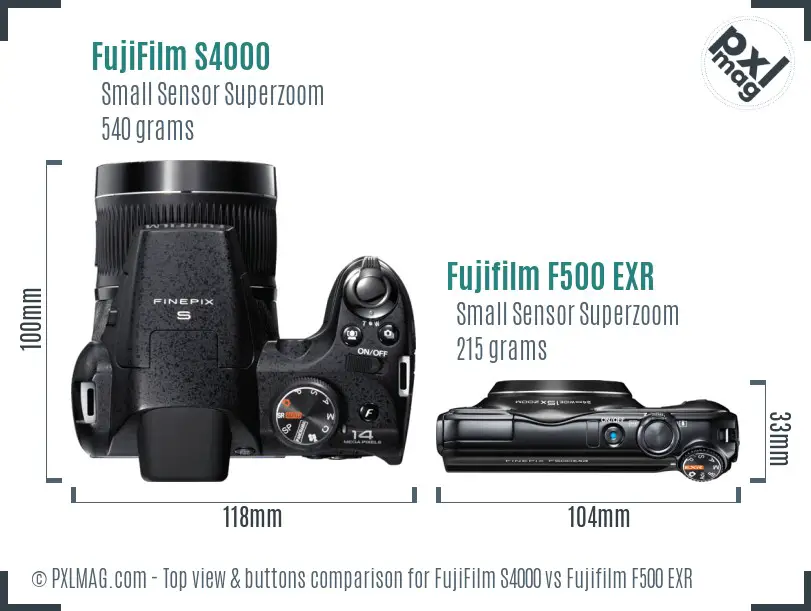 FujiFilm S4000 vs Fujifilm F500 EXR top view buttons comparison