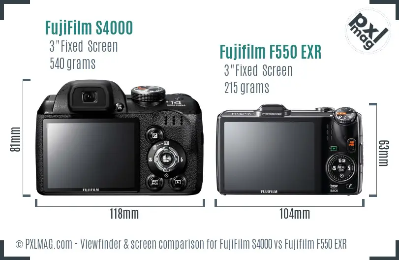 FujiFilm S4000 vs Fujifilm F550 EXR Screen and Viewfinder comparison