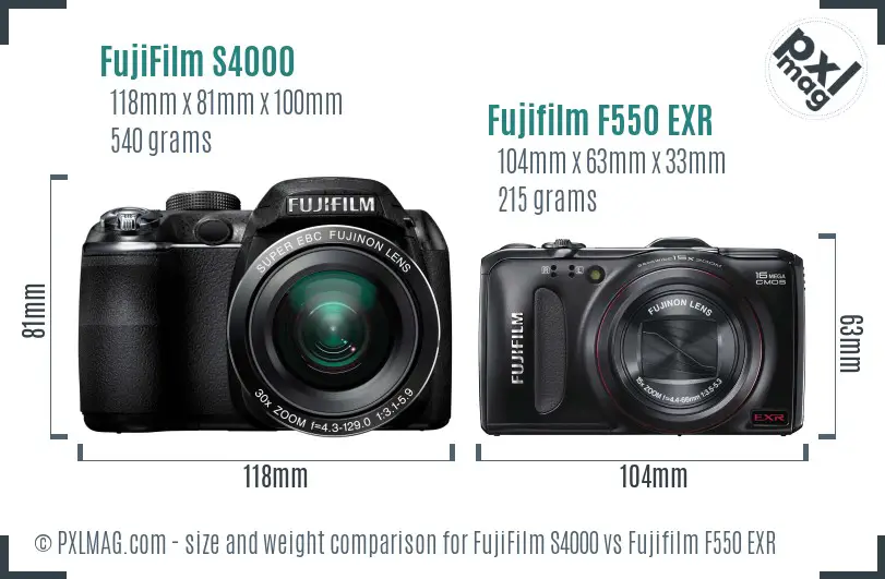 FujiFilm S4000 vs Fujifilm F550 EXR size comparison