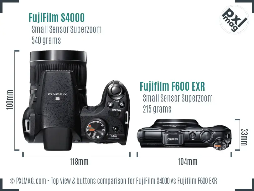 FujiFilm S4000 vs Fujifilm F600 EXR top view buttons comparison