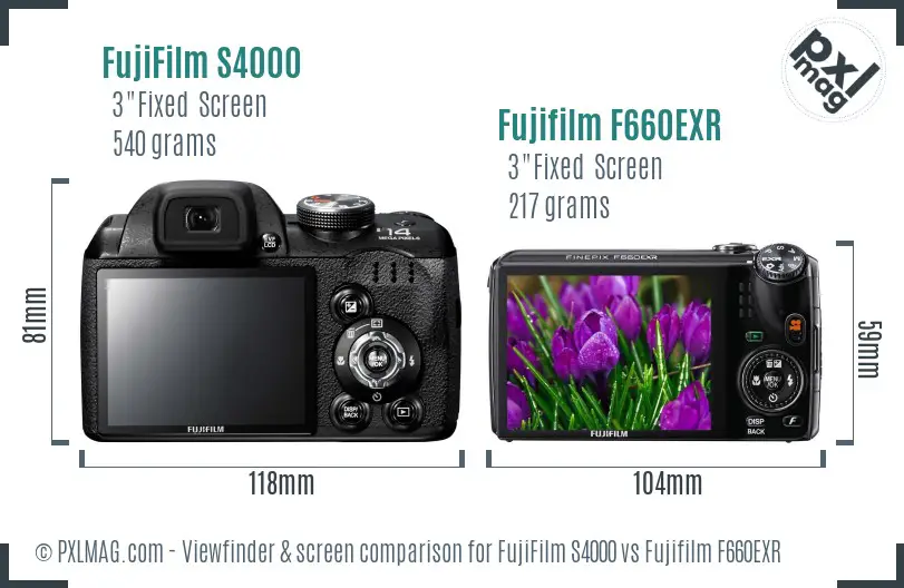 FujiFilm S4000 vs Fujifilm F660EXR Screen and Viewfinder comparison