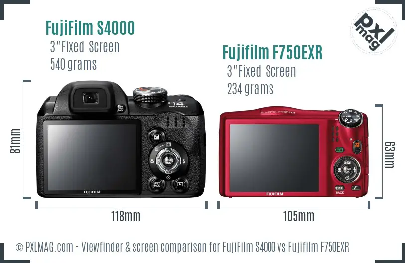 FujiFilm S4000 vs Fujifilm F750EXR Screen and Viewfinder comparison FujiFilm S4000 vs Fujifilm F750EXR Screen and Viewfinder comparison