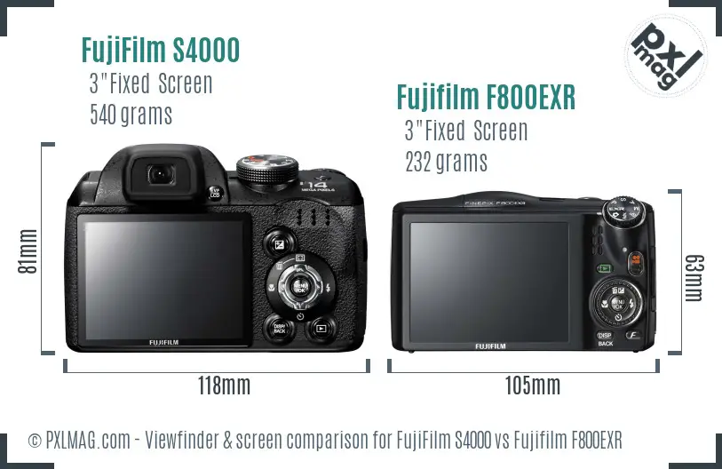 FujiFilm S4000 vs Fujifilm F800EXR Screen and Viewfinder comparison