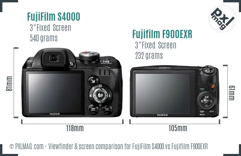 FujiFilm S4000 vs Fujifilm F900EXR Screen and Viewfinder comparison