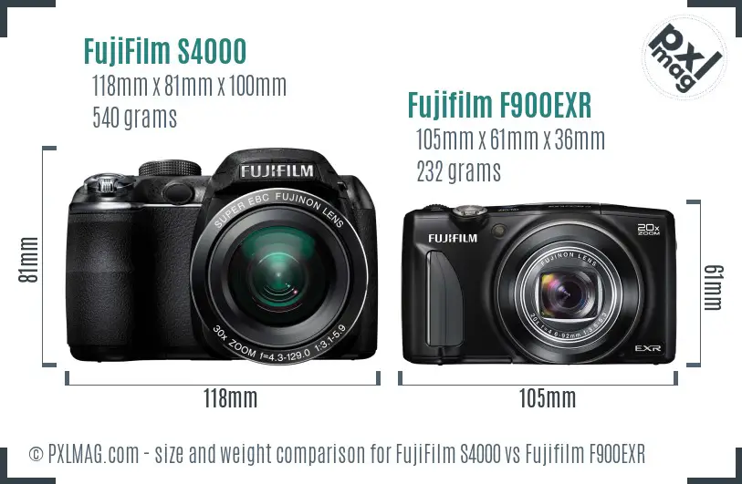 FujiFilm S4000 vs Fujifilm F900EXR size comparison