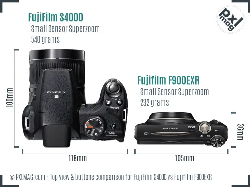 FujiFilm S4000 vs Fujifilm F900EXR top view buttons comparison