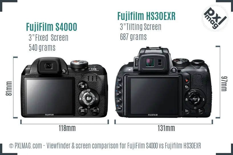 FujiFilm S4000 vs Fujifilm HS30EXR Screen and Viewfinder comparison