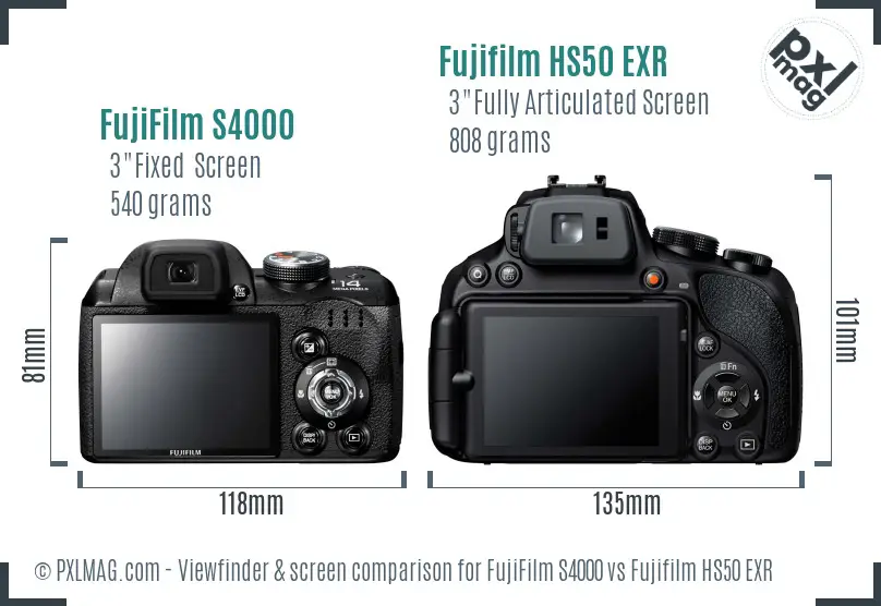 FujiFilm S4000 vs Fujifilm HS50 EXR Screen and Viewfinder comparison