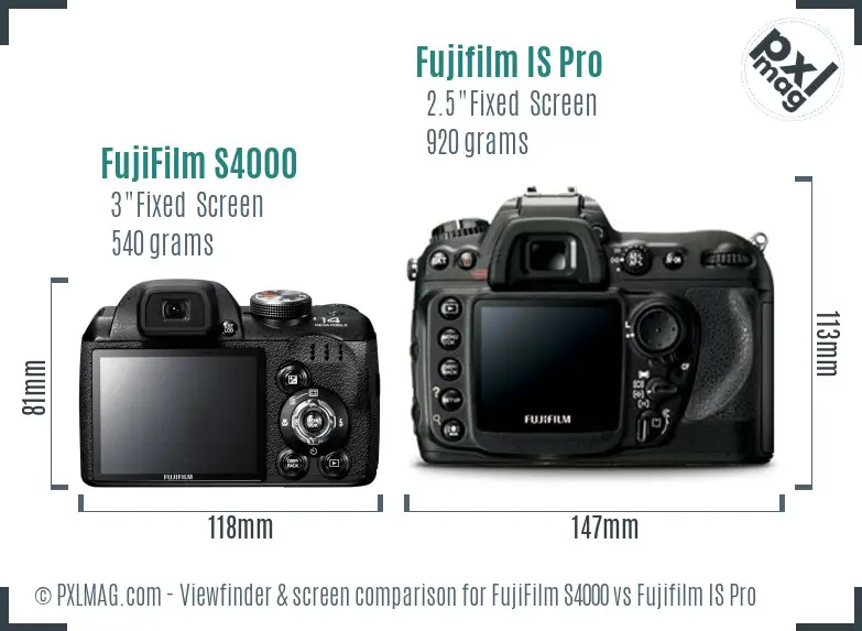 FujiFilm S4000 vs Fujifilm IS Pro Screen and Viewfinder comparison
