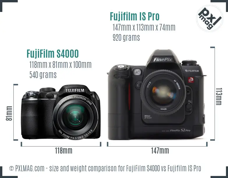 FujiFilm S4000 vs Fujifilm IS Pro size comparison