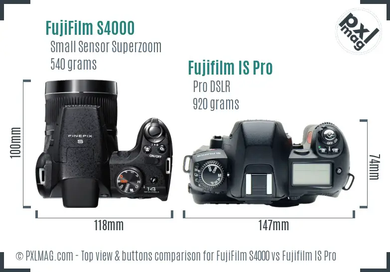 FujiFilm S4000 vs Fujifilm IS Pro top view buttons comparison