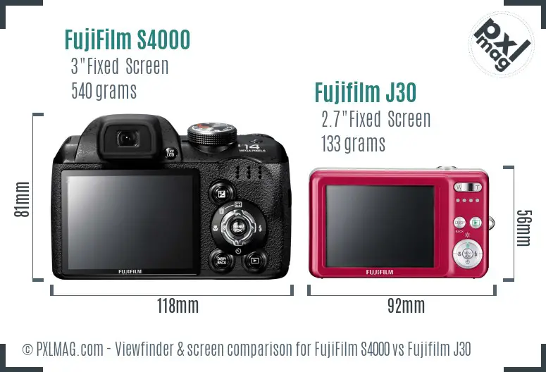 FujiFilm S4000 vs Fujifilm J30 Screen and Viewfinder comparison FujiFilm S4000 vs Fujifilm J30 Screen and Viewfinder comparison