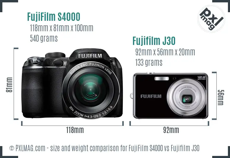 FujiFilm S4000 vs Fujifilm J30 size comparison FujiFilm S4000 vs Fujifilm J30 size comparison