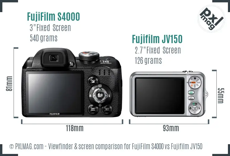 FujiFilm S4000 vs Fujifilm JV150 Screen and Viewfinder comparison