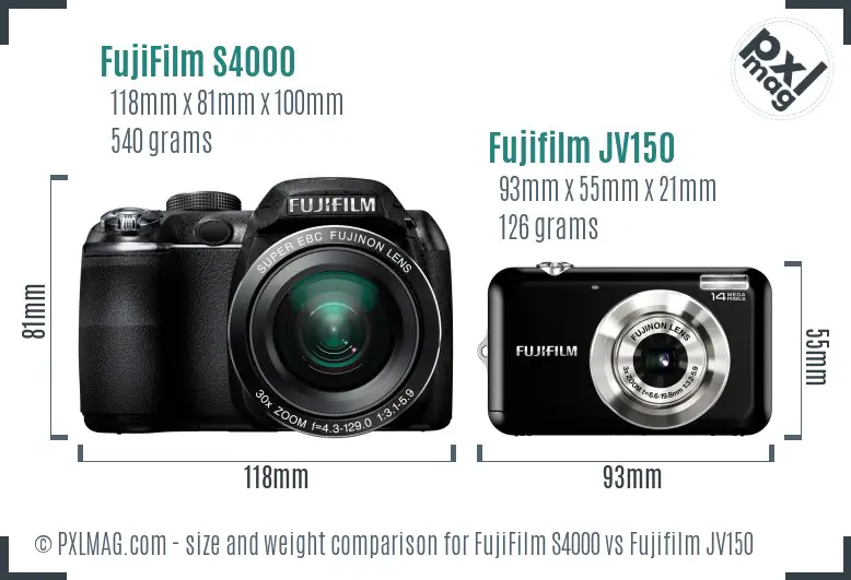 FujiFilm S4000 vs Fujifilm JV150 size comparison