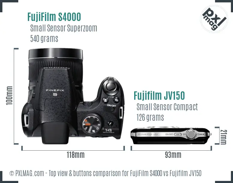 FujiFilm S4000 vs Fujifilm JV150 top view buttons comparison