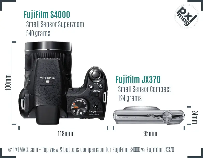 FujiFilm S4000 vs Fujifilm JX370 top view buttons comparison